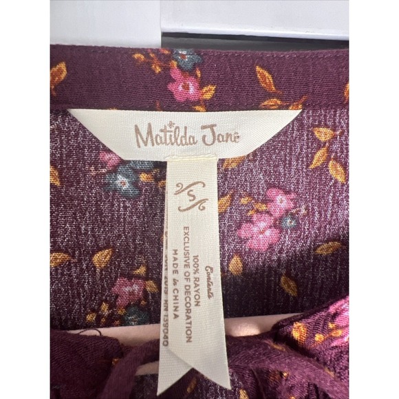 Matilda Jane Local Luxuries Floral Boho Long Sleeve Dress Size Small Burgundy - Picture 3 of 9